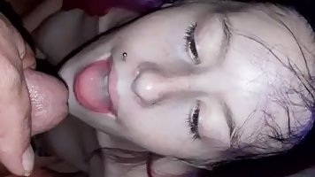 lovely, amateur brunette is getting facefucked in a pov styl...